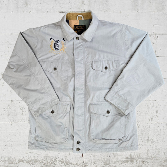 90s Vintage Khaki Canvas Midweight Eddie Bauer Golf Utility Jacket Size Medium - Picture 1 of 14